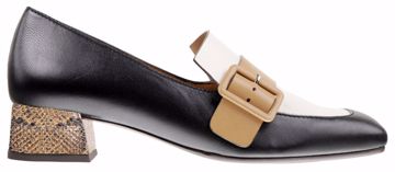 Chie Mihara loafer lav hæl sort-hvid og guld
